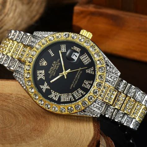 rolex amarillo y rojo numeros romanos y diamantes